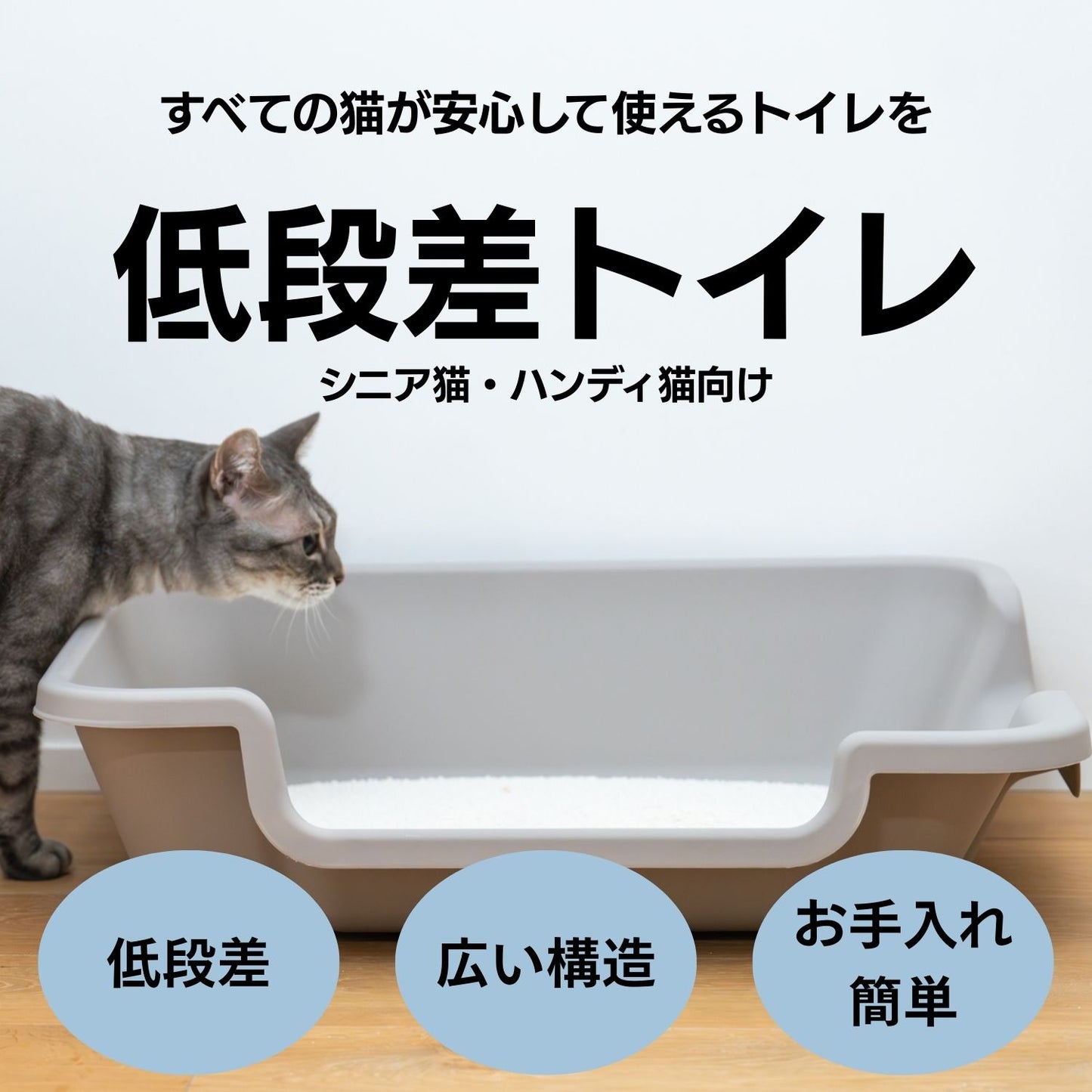Easy-Entry Cat Litter Box　すべての猫が快適に使える低段差トイレ