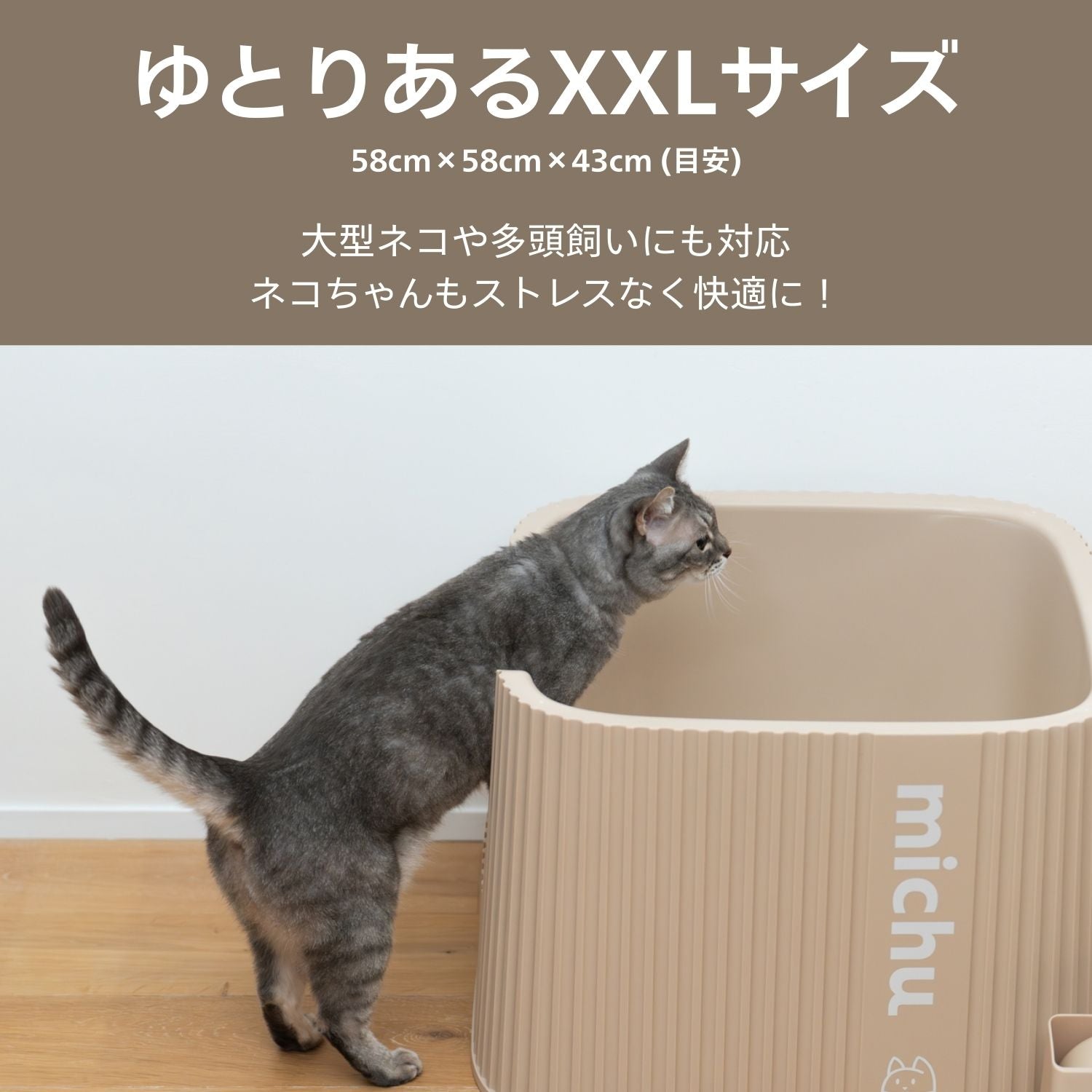 Michu XXL 大型猫トイレ｜高い側壁で砂が飛び散りにくい – Buddy Shop